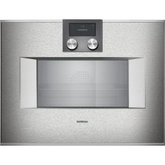 Gaggenau 400 Series BS471612 24 Inch Smart Single Combi-Steam Electric Wall Oven with 2.1 Cu. Ft. Capacity, Handleless Door, Automatic Door Opening, Convection, Self-Cleaning, Sabbath Mode, Yom Tov Mode: Left Hinge (Open Box)