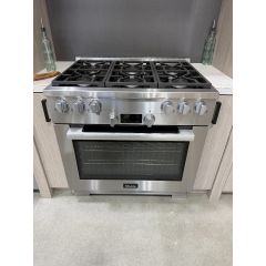 Miele HR1134-3GAG 36 Inch Freestanding Gas Range with 6 Sealed Burners, 5.76 cu. ft. Oven Capacity, Continuous Grates, Self Clean, and Direct Select Display: Natural Gas (Open Box)