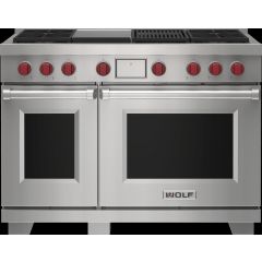 Wolf M Series 48 Inch Freestanding Dual-Fuel Smart Range with 4 Sealed Burners, Double Oven, 7.8 cu. ft. DF48450CG/S/P