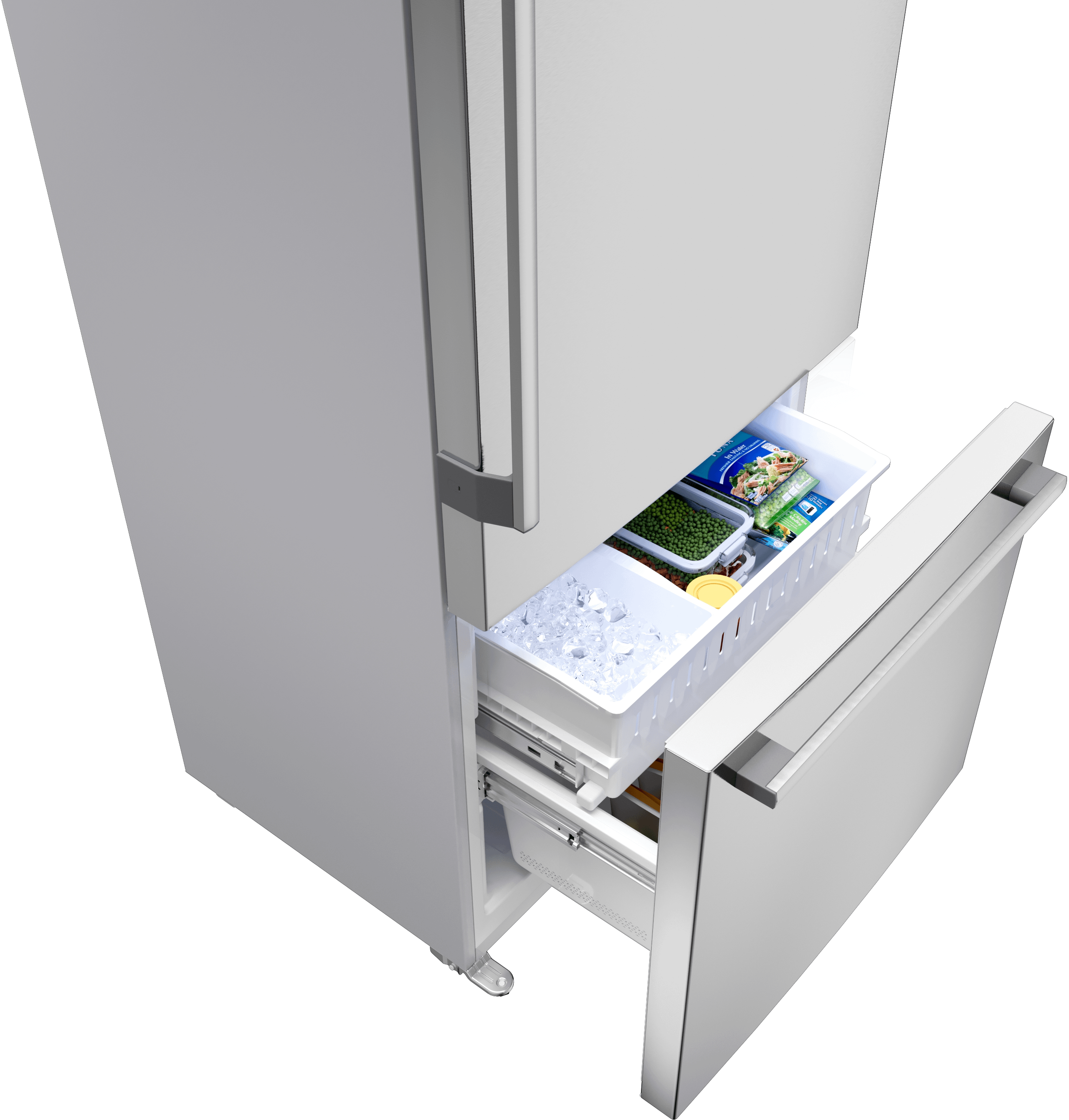 Two-tier layered freezer drawers