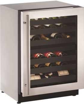 U-Line Wine Captain 2000 Series 24 Inch Built-in Wine Storage with 43 Bottle Capacity, Dual-Zone Temperature Stainless Steel Right Hinge 2224ZWCS-00B