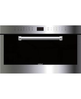 Wolf E Series 30 Inch Built-in Microwave Oven with 1.8 cu. ft. Capacity, 950 Cooking Watts, 10 Cooking Programs, Sensor Cook, Gourmet Mode, Keep Warm Mode, Quick Start Controls Professional Handle MDD30PE/S/PH