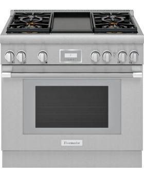 Thermador Pro Harmony Professional Series 36 Inch Freestanding Gas Smart Range with 4 Sealed Burners, 5.1 cu. ft. Oven Capacity, Convection Oven, Sabbath Mode, and Non-Stick Griddle PRG364WDH