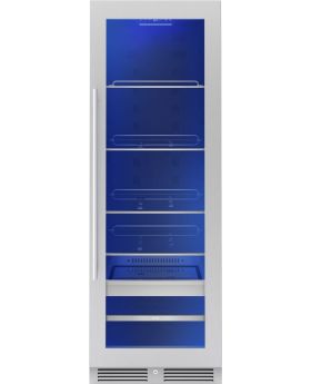Zephyr PRESRV PRWB24F02BG 24 Inch Freestanding/Built-In Full Size Dual Zone Beverage Cooler with 14 (750ml) Bottle Capacity, 266 (12oz) Can Capacity, 14.9 Cu. Ft. Capacity, PreciseTemp™, 3-Color Electronic Touch Controls, Full Extension Wood Racks, Revers