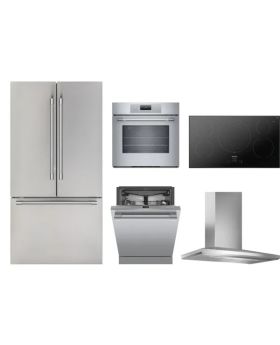 Thermador Premium Kitchen Appliance Package T2 - 36 Inch Induction Cooktop, Pyramid Chimney Hood, Oven, Dishwasher, Refrigerator