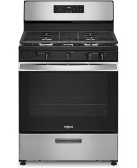 Whirlpool 30 Inch Freestanding Gas Range with 5 Sealed Burners, 5.1 cu. ft Broiler Drawer Stainless Steel Black WFG505M0MS