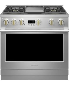 Monogram 36 Inch Freestanding Professional Gas Smart Range with 4 Sealed Burners, 6.2 cu ft Capacity, Continuous Grates, Griddle, Chef Connect, Dynamic Oven LCD, Custom Color LED Accent Lighting, Reversible Wok Grates and ADA ZGP364NDTSS