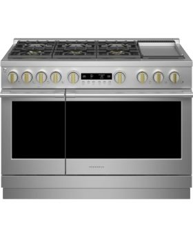 Monogram 48 Inch Freestanding Professional Gas Smart Range with 6 Sealed Burners, Dual Oven, 8.9 cu ft Capacity, Griddle, Chef Connect, Dynamic Oven LCD, Custom Color LED Accent Lighting, Precision Oven Modes, Reversible Wok ADA ZGP486NDTSS