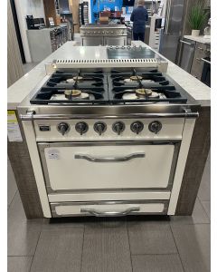 Viking Tuscany Series TVDR3604BAW 36 Inch Freestanding Professional Dual Fuel Range with 4 Sealed Burners, 3.8 Cu. Ft. Oven Capacity, Storage Drawer, Continuous Grates, Manual Clean, Eight Cooking Functions, TruGlide™ Rack, and Two Oven Lights: Antique Wh