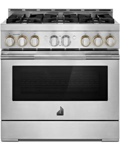 JennAir Rise 36 Inch Freestanding Gas Range 6 Sealed Burners 5.1 cu. ft. Capacity WiFi Cast Iron Grates Dual-Fan True Convection JGRP436HL