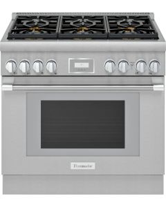 Thermador Pro Harmony Professional Series 36 Inch Freestanding Gas Smart Range with 6 Sealed Burners, 5.1 cu. ft. Oven Capacity, Convection Oven, Sabbath Mode, and Pedestal Star Burners PRG366WH