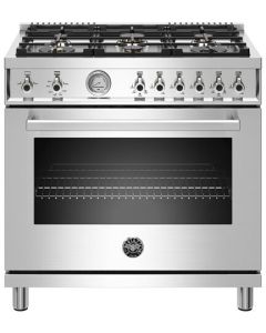 Bertazzoni Professional 36 Inch Freestanding Professional Gas Range with 6 Sealed Burners, 5.9 Cu. Ft PROF366GASXT