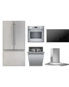 Thermador Premium Kitchen Appliance Package T2 - 36 Inch Induction Cooktop, Pyramid Chimney Hood, Oven, Dishwasher, Refrigerator