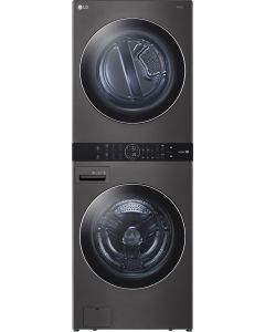 LG 27 Inch Smart Gas Single Unit WashTower with 4.5 cu. ft. Washer Capacity, 7.4 cu. ft. Dryer Capacity ThinQ Black Steel WKGX201HBA