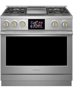 Monogram 36 Inch Freestanding Professional Dual Fuel Smart Range with 4 Sealed Burners, 5.75 cu ft Capacity, Griddle, No-Preheat Air Fry, TrueTemp Burner, Reversible Wok Grates and ADA Compliant ZDP364NDTSS
