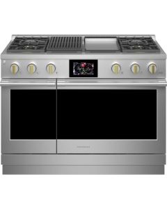 Monogram 48 Inch Freestanding Professional Dual Fuel Smart Range with 4 Sealed Burners, Dual Oven, 8.25 cu ft Capacity, Griddle, Grill, TrueTemp Burner, Hestan Cue, LED Lighting, Hot Air Fry, Reversible Wok Grates ADA ZDP484NGTSS