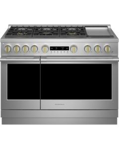 Monogram 48 Inch Freestanding Professional Dual Fuel Smart Range with 6 Sealed Burners, Dual Oven, 8.25 cu ft Capacity, Griddle, Hot Air Fry, Dynamic Oven LCD, LED Lighting, Reversible Wok Grates and ADA ZDP486NDTSS
