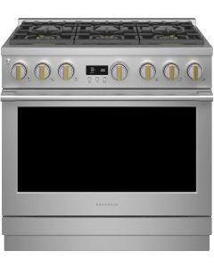 Monogram 36 Inch Freestanding Professional Gas Smart Range with 6 Sealed Burners, 6.2 cu ft Oven, Continuous Grates, Steam-Clean, Chef Connect, Dynamic Oven LCD, Precision Oven Modes, Reversible Wok Grates and ADA Compliant ZGP366NTSS