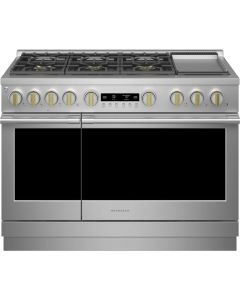 Monogram 48 Inch Freestanding Professional Gas Smart Range with 6 Sealed Burners, Dual Oven, 8.9 cu ft Capacity, Griddle, Chef Connect, Dynamic Oven LCD, Custom Color LED Accent Lighting, Precision Oven Modes, Reversible Wok ADA ZGP486NDTSS