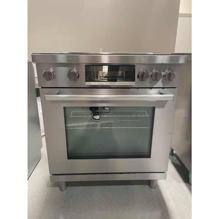 Bosch HIS8055U 30 Inch Stainless Steel Freestanding Induction Range with 4 Elements 10 Cooking Modes QuietClose Door Hinges Convection Oven
