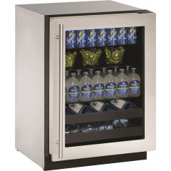 U-Line 2000 Series 24 Inch Built-in Beverage Center with 4.9 cu. ft. Capacity, 79 12-oz Bottle Capacity Stainless Steel Right Hinge 2224BEVS-00B