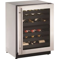 U-Line Wine Captain 2000 Series 24 Inch Built-in Wine Storage with 43 Bottle Capacity, Dual-Zone Temperature Stainless Steel Right Hinge 2224ZWCS-00B