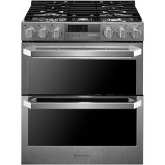 LG  LUTD4919SN 30 Inch Stainless Steel Slide-In Dual Fuel Range with 5 Sealed Burners, 7.3 cu. ft. Total Capacity, ProBake Convection®, EasyClean®, Infrared Heating™, Stainless Steel Touch Control, Wi-Fi Enabled, and UltraHeat™ Burner