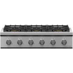 Fisher & Paykel Professional Series CPV3366N 36 Inch Gas Rangetop with 6 Dual Flow Burners™, LED Halo-Illuminated Dials, Continuous Grates and ADA Compliant: Natural Gas (Open Box)