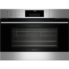 Wolf E Series 24 Inch Steam Oven with 1.8 cu. ft. Convection Capacity, 12 Cooking Modes, Delayed Start, Descaling, Temperature Probe, Non-Plumbed Water Tank and Tubular Handle CSO24TE/S/TH