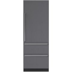 Sub-Zero DET3050RID/R 30 Inch Refrigerator Column w Double Drawers Internal Water Dispenser 16.4 Cu Ft LED Lightning Silver Trim Shelves Energy Star Right Hinge PANEL READY  (Open Box)