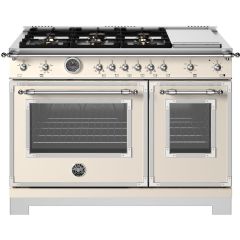 Bertazzoni Heritage Series HER486BTFGMAVT 48 Inch Freestanding Gas Range with 6 Sealed Burners, Double Oven, 7 cu. ft. Total Oven Capacity, Continuous Grates, and Electric Griddle: Avorio Ivory, NG (Open Box)