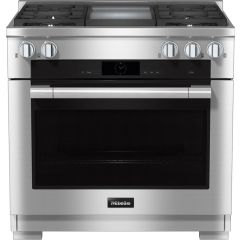 Miele HR1936-3GDFGDCTS 36 Inch Freestanding Dual Fuel Smart Range with 4 Sealed Burners, 5.76 Cu. Ft. Oven Capacity, Self Clean, and M Pro Infrared Griddle: Natural Gas