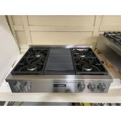 Miele KMR1135-1G 36 Inch Gas Rangetop 4-Sealed Burners with M Pro Grill 19K BTU, TrueSimmer Burner System Clean Touch Steel Automatic Re-Ignition Backlit Knobs (Open Box)