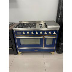Ilve Majestic II Collection UM12FDNS3MBG 48 Inch Freestanding Dual Fuel Range with 8 Sealed Burners, Double Oven, 5.02 Cu. Ft. Total Capacity, Warming Drawer, Self-Clean, Fast Pre-Heat, Griddle, and Nano-Tech Coating Burners: Midnight Blue (Open Box)
