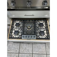 Hestan KGC36 36 Inch Gas Cooktop with 5 Sealed Burners, Cast-Iron Continuous Grates, Pro-Simmer, Dual-Flame Power Burner, Electronic Ignition/Reignition, Heat Indicator, and Backlit Knobs