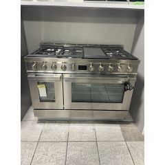 Smeg Portofino CPF48UGMX 48 Inch Dual Fuel Range 5 Burners and Griddle Convection Oven 12000 BTU