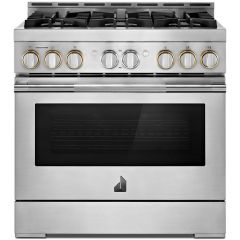 JennAir Rise 36 Inch Freestanding Gas Range 6 Sealed Burners 5.1 cu. ft. Capacity WiFi Cast Iron Grates Dual-Fan True Convection JGRP436HL