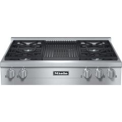 Miele KMR1135-1G 36 Inch Gas Rangetop 4-Sealed Burners with M Pro Grill 19K BTU, TrueSimmer Burner System Clean Touch Steel Automatic Re-Ignition Backlit Knobs (Open Box)