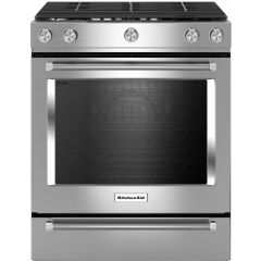 KitchenAid 30 Inch Slide-In Gas Range with 5 Sealed Burners, 5.8 cu ft. Oven Capacity, Storage Drawer True Convection, Steam Clean, 17,000 BTU Burner, and ADA Compliant KSGG700ESS