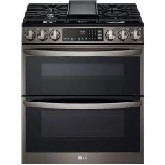 Lg LTGL6937D 30 Inch Black stainless steel Gas Double Oven Slide-in Range with InstaView®, ProBake® Convection, Air Fry, and Air Sous Vide