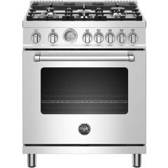 Bertazzoni Master MAST305GASXE 30 Inch Freestanding Gas Range with 5 Sealed Burners, 4.7 cu. ft. Oven Capacity, European Convection Oven, 5 Cooking Modes, Lateral Dual Wok, Continuous Cast Iron Grates, Soft Motion Door Hinges and Temperature Gauge: 