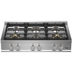 Bertazzoni Master Series MAST366RTBXT 36 Inch Gas Rangetop with 6 Sealed Burners, Cast Iron Contour Grates, Two Power Burners, Dual Ring Flame, Fail-Safe Thermocouple Technology, Electronic Ignition, Solid Metal Control Knobs, and UL Certified (Open Box)