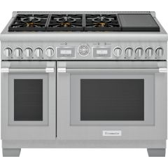Thermador Pro Grand Professional Series 48 Inch Freestanding Dual Fuel Smart Range with 6 Sealed Burners, 8.2 cu. ft. Total Oven Capacity, Hydraulic SoftClose® Hinges, and Pedestal Star® Burners PRD486WIGU 