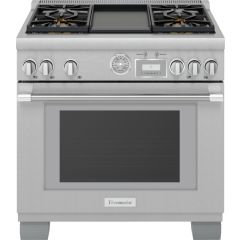 Thermador Pro Grand Professional 36 Inch Freestanding Dual Fuel Smart Range with 4 Sealed Burners, 5.7 cu. ft. Oven Capacity, Continuous Grates, Sabbath Mode, and Self-Clean Mode PRD364WDGU