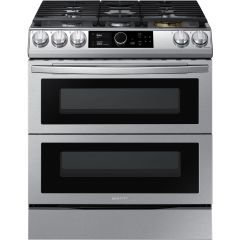 Samsung NX60T8751SS 30 Inch Slide-in Gas Smart Range with 5 Sealed Burners, 6.0 Cu. Ft. Flex Duo™ Oven, Self Clean, Storage Drawer, Smart Dial, Air Fry, Wi-Fi, Voice Activation, Sabbath Mode, ETL Listed, Star-K Certified and ADA Compliant: Fingerprint Res