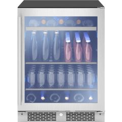 Zephyr PRESRV PRB24C01AGADA 24 Inch Single Zone Beverage Cooler with 5.11 Cu. Ft. Capacity, PreciseTemp™, Active Cooling Technology, Vibration Dampening System, Black Wood Rack, Gray Glass Shelves, 3-Color LED Lighting, Star-K, ADA Compliant, and ENERGY S