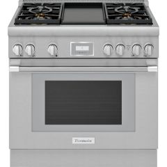 Thermador Pro Harmony Professional Series 36 Inch Freestanding Gas Smart Range with 4 Sealed Burners, 5.1 cu. ft. Oven Capacity, Convection Oven, Sabbath Mode, and Non-Stick Griddle PRG364WDH