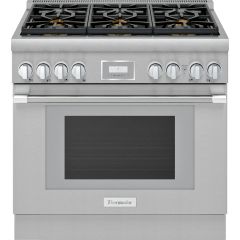 Thermador Pro Harmony Professional Series 36 Inch Freestanding Gas Smart Range with 6 Sealed Burners, 5.1 cu. ft. Oven Capacity, Convection Oven, Sabbath Mode, and Pedestal Star Burners PRG366WH 