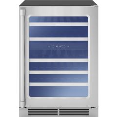 Zephyr PRESRV PRPW24C02AG 24 Inch Dual Zone Professional-Style Wine Cooler with 5.2 Cu. Ft. Capacity, 45 Bottle Capacity, PreciseTemp™, Active Cooling, Vibration Dampening, 5 Full-Extension Wood Racks, Dual-Pane Glass Door, 3-Color LED, Touch Controls, Sa