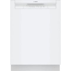 Bosch 100 Series 24 Inch Full Console Built-In Smart Dishwasher with 14 Place Setting 8 Wash Cycles, 50 dBA Overflow Protection System White SHE3AEM2N